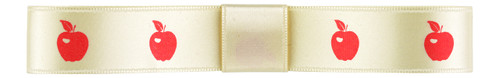Icons on Original Double Faced Satin - Red Ink Apple on Bone Ribbon