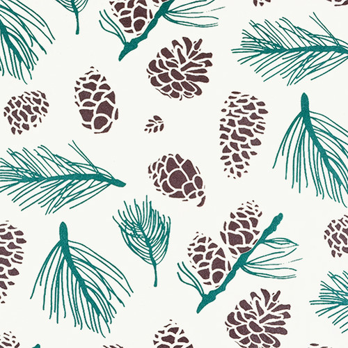 Gift Wrap - Pinecones - Cream/Brown and Green Metallic