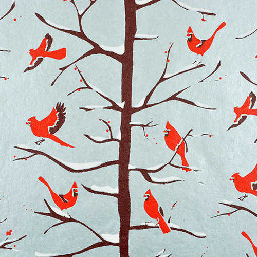 Gift Wrap - Winter Tree - Silver/Brown and White Red Metallic