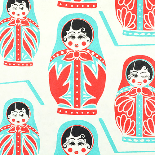 Gift Wrap - Matryoshka Dolls - Cream/Black, Green and Red Metallic
