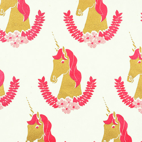 Gift Wrap - Unicorn - Cream/Pink and Gold Metallic
