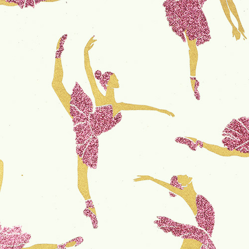 Gift Wrap - Ballerina - Cream/Metallic Gold and Pink Glitter