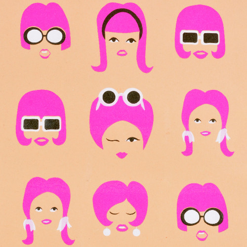 Gift Wrap - 60's Mod Face - Light Peach/Magenta