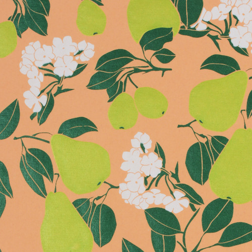 Gift Wrap - Pear Blossom - Peach/Lime Green/Dark Green/White