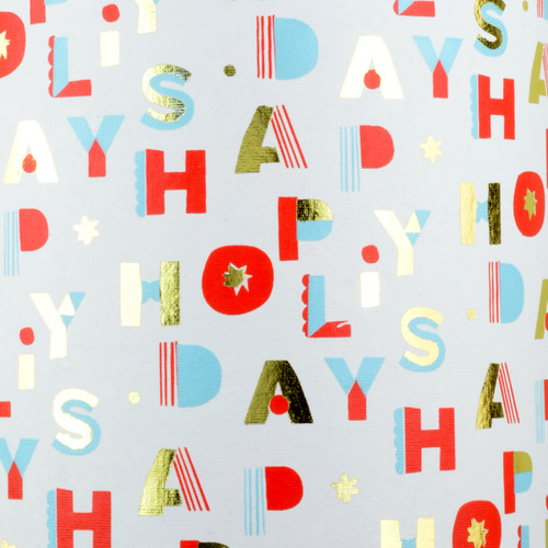 Gift Wrap - Happy Holidays - White/Red/Light Blue/Gold foil