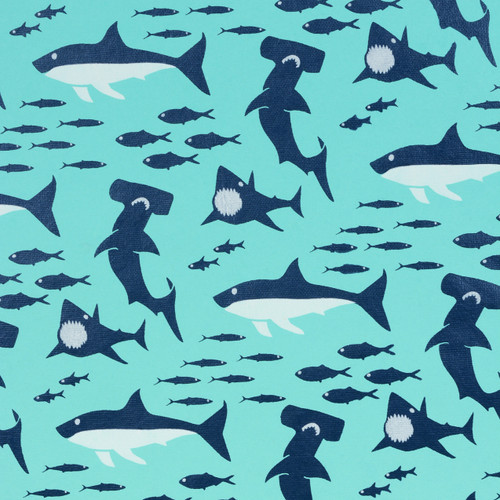 Gift Wrap - Sharks - Turquoise, Dark Blue/White