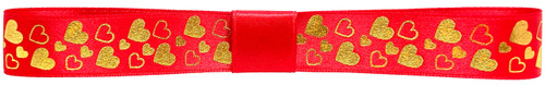 Icons on Original Double Faced Satin - Metallic Gold Ink Hearts on Red Ribbon