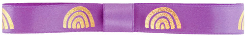 Icons on Original Double Faced Satin - Metallic Gold Ink Rainbow on Viola Ribbon