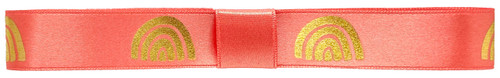 Icons on Original Double Faced Satin - Metallic Gold Ink Rainbow on Coral Ribbon