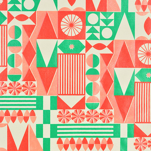 Nordic Cream Green/Orange and Peach Metallic Gift Wrap