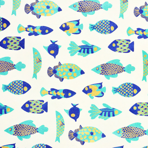 Fish Cream Blue/Aqua/Gold Metallic Gift Wrap