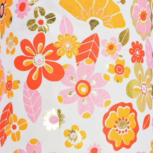60's Flower Power Cream Orange/Pink/Red/Gold Foil 