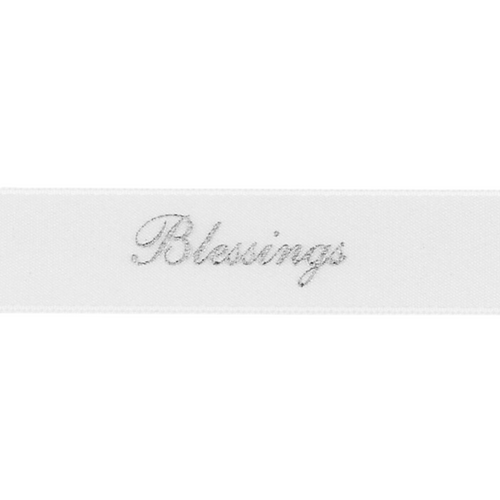 "Blessings" Metallic Silver Ink on Alabaster - Double Faced Satin Sayings