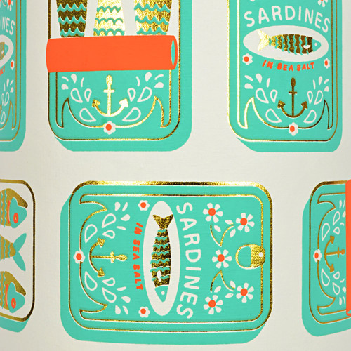 Sardines Cream/Aqua/Orange/Gold Foil Gift Wrap
