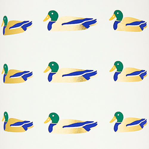 Ducks In A Row Cream/Green/Blue/Yellow/Gold Foil Gift Wrap