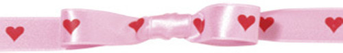 Icons on Original Double Faced Satin - Heart - Red ink on Cherry Blossom