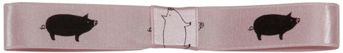 Icons on Original Double Faced Satin - Pig - Black ink on Cherry Blossom