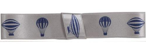 Icons on Original Double Faced Satin - Ancient Airships - Navy ink on Oyster