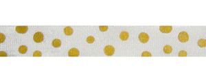 Polka Dots on Rayon Trimming - Gold Polka Dots on White