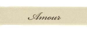 Black ink "Amour" on Bone Ribbon - Tidings on Original Double Faced Satin