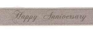 Dark Gray ink "Happy Anniversary" on Sterling Ribbon - Tidings on Original Double Faced Satin