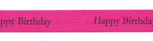 Black ink "Happy Birthday" on Lipstick Ribbon - Tidings on Rayon Trimming