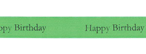 Black ink "Happy Birthday" on Lemon Grass Ribbon - Tidings on Rayon Trimming