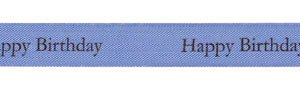 Black ink "Happy Birthday" on Wisteria Ribbon - Tidings on Rayon Trimming