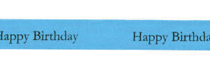 Black ink "Happy Birthday" on Caribbean Ribbon - Tidings on Rayon Trimming