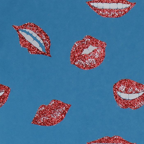Gift Wrap - Lips - Red & Pink Glitter on Blue