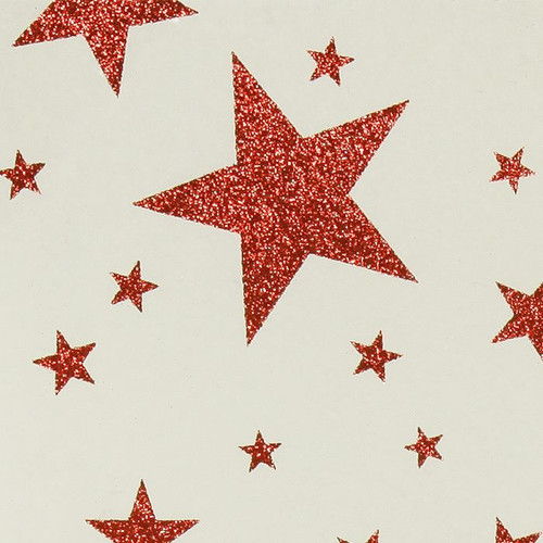 Gift Wrap - Stars - Red Glitter on Cream