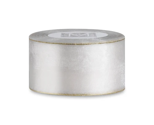 Gold & Silver Edged Organdy - White/Gold Edged