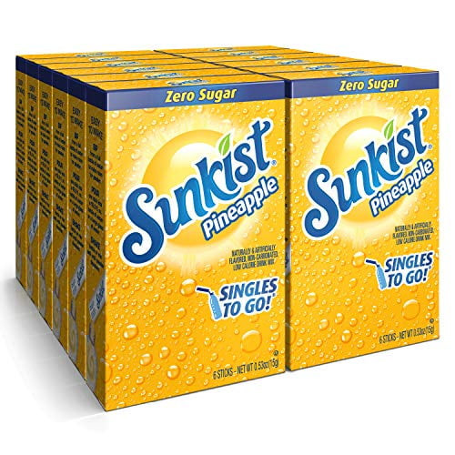 Sunkist Soda Singles To Go Drink Mix, Pineapple, 12 Boxes With 6 Packets Each - 72 Total Servings, Non-carbonated And Sugar-free, 11.71 Pound (pack Of 12)