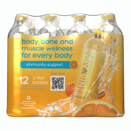 Nirvana Muscle Recovery + Immunity Support - Natural Spring Water Infused With Hmb And Vitamin D3 - 0.5l Bottle (12 Pack)