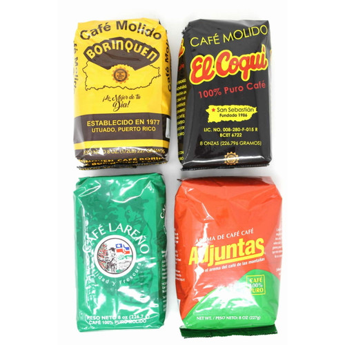 Bold Puerto Rican Coffee Variety Mix - Cafe Borinquen, Cafe Coqui, Cafe Lareno, Cafe Adjuntas (1 - 8oz Pack Of Each)