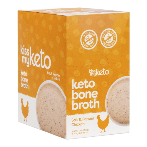 Kiss My Keto Salt & Pepper Chicken Bone Broth Powder Travel Packets — Collagen Protein + Mct Oil & 18 Amino Acids, Instant Bone Broth Soup (15 Pack)