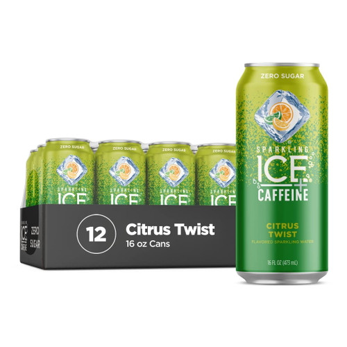 Sparkling Ice +caffeine, Citrus Twist Flavored Sparkling Water With Caffeine, Zero Sugar, With Vitamins And Antioxidants, Low Calorie Beverage, 16 Fl Oz Cans (pack Of 12)