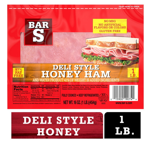Bar-s Deli Style Honey Ham Lunch Meat, 12 Slices Per Package, 1 Pound Package Pack