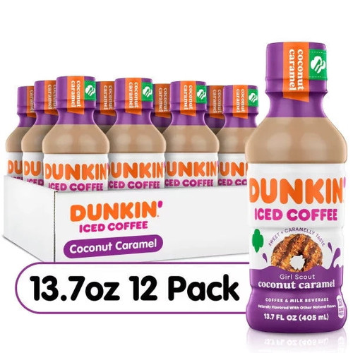 Dunkin Donuts Iced Coffee Coconut Caramel, Girl Scout, 13.7 Oz, 12 Pack