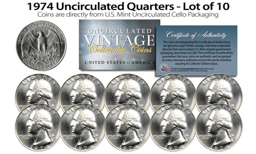 1974 Us Mint Quarters Uncirculated Coins From U.s. Mint Cello Packs (qty 10)
