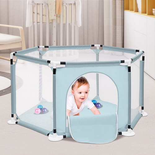 Singes Deluxe Portable Baby Playpen, 6-panel Play Yard With Breathable Mesh & Zipper Door, Indoors Or Outdoors Play Space Interactive  Fence For Babies Toddler Infant,light Green