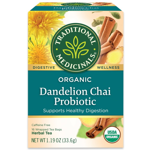 Traditional Medicinals Tea, Organic Dandelion Chai Probiotic, Tea Bags, 16 Count