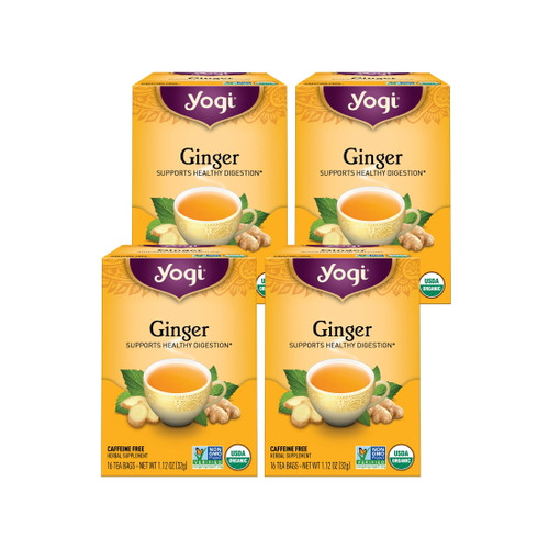 Yogi Tea Ginger, Caffeine-free Organic Herbal Tea, Wellness Tea Bags, 4 Boxes Of 16