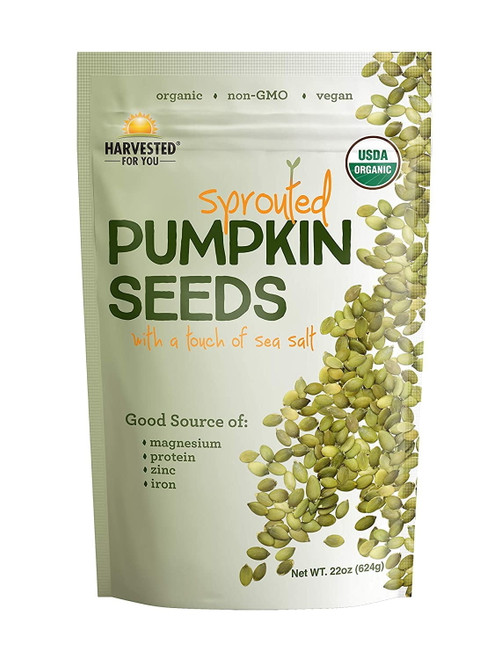 Harvested For You Sprouted Pumpkin Seeds With Sea Salt 22oz Bag, Non Gmo, Keto Snacks, Paleo, Gluten Free, Vegan, Organic, Plant Based, High Protein, Low Glycemic Index, Peanut Free Facility