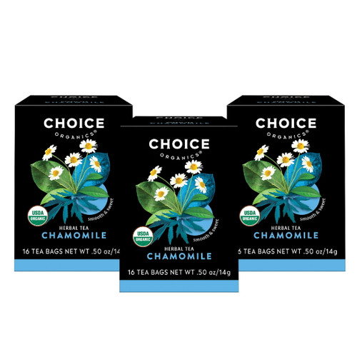 Choice Organics Chamomile Tea, Caffeine Free, Herbal Tea Bags, 3 Boxes Of 16