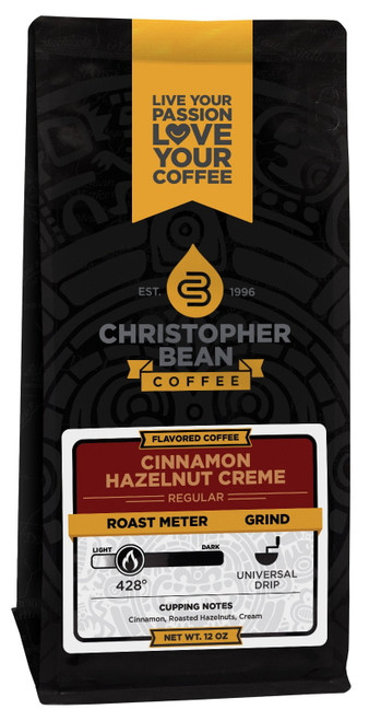 Cinnamon Hazelnut Cr?me Flavored Coffee, (decaf Ground) 100% Arabica, No Sugar, No Fats, Made With Non-gmo Flavorings, 12-ounce Bag Christopher Bean Coffee