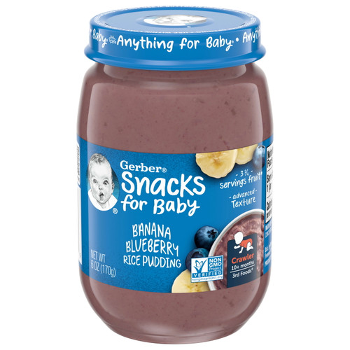 Gerber 3rd Foods Rice Pudding Baby Food, Banana Blueberry, 6 Oz Jar (12 Pack)