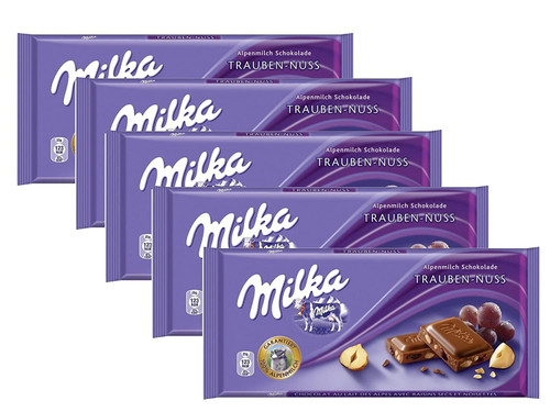 Milka Trauben-nuss Milk Chocolate, 100g/3.5oz (raisin & Nut, Pack Of 5)
