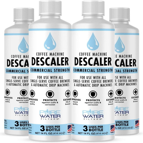 Descaler For Coffee Machines (4 Pack, 3 Uses Per Bottle) - Made In Usa - Commercial Strength Descaling Solution Compatible With All Keurig K-cup Pod Coffee Brewers And Espresso Makers