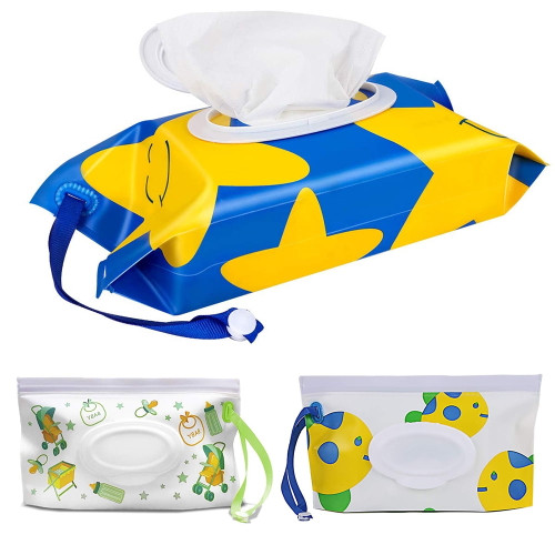 Vonter Wipe Holder Portable Wet Wipe Pouch [3-pack] – Reusable & Refillable Baby Wipe Dispenser, Eco Friendly Travel Diaper Wipe Carrying Case Holder For Travel-pouch Carries (blue)